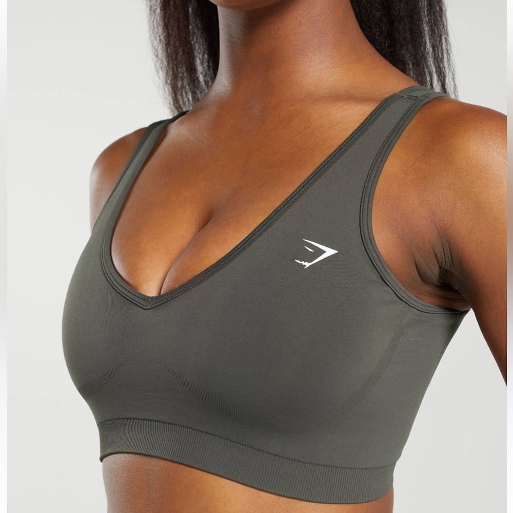GYMSHARK Seamless Sports Bra Moss Green Racerback Size Small